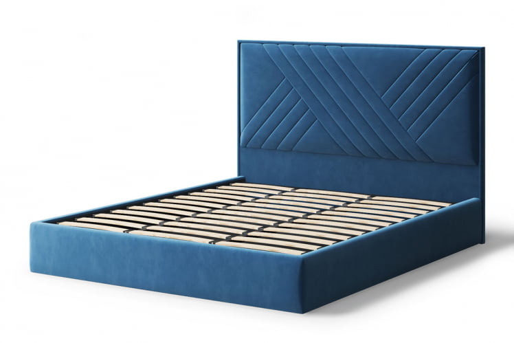 Кровать МИРА 2000*1400мм (без опор), велюр Бренди лайт 08 (синий), (б/основания, б/матраса)_1