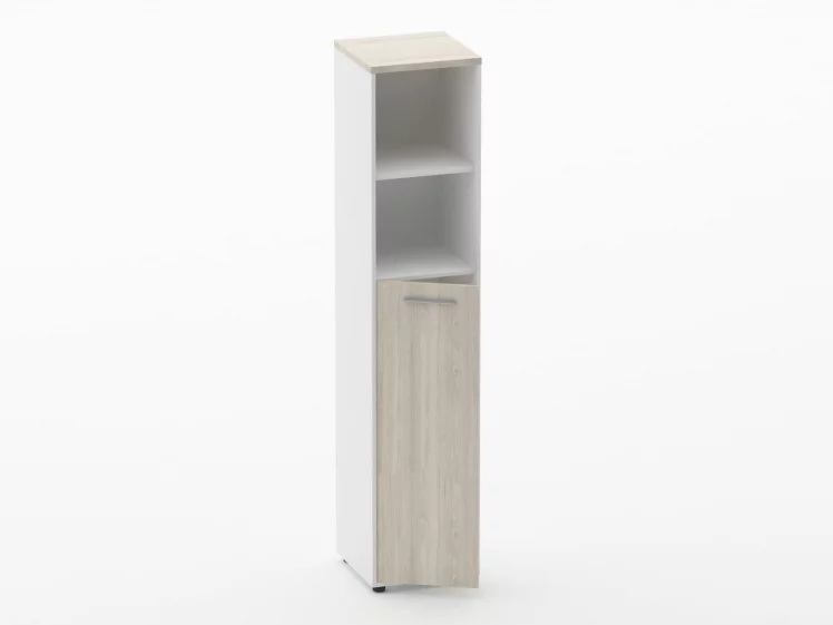 Шкаф 4 узкий  2 полки открытые, 3 полки закрытые Дека 10.19.13Л Дуб Сантана светлый/Белый / Deka_1