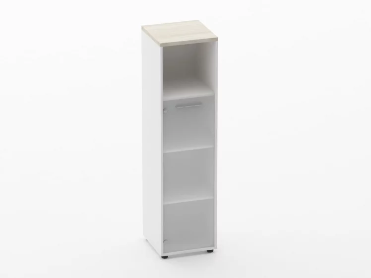 Шкаф 3 узкий 1 стеклянная дверь, с нишей Дека 10.16.16Л Дуб Сантана светлый/Белый / Deka_0