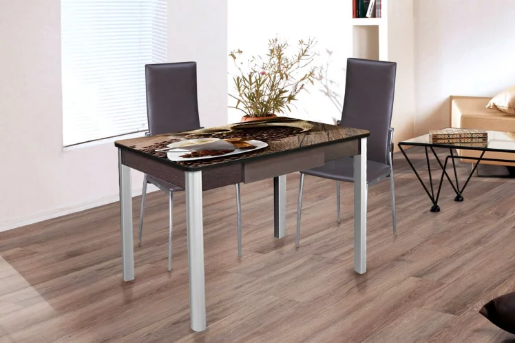 Стол нераздвижной с ящиком 1,0 Триумф, СТЕКЛО, опоры полуовал ХРОМ, Венге/Р012_78983 / Венге/R012_78983_1