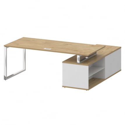 Стол руководителя с опорной греденцией , левый СХИФТ СК.СРГ-200 (Л) Тиквуд Светлый/Белый Бриллиант / SHIFT SK.SRG-200 (L)_1