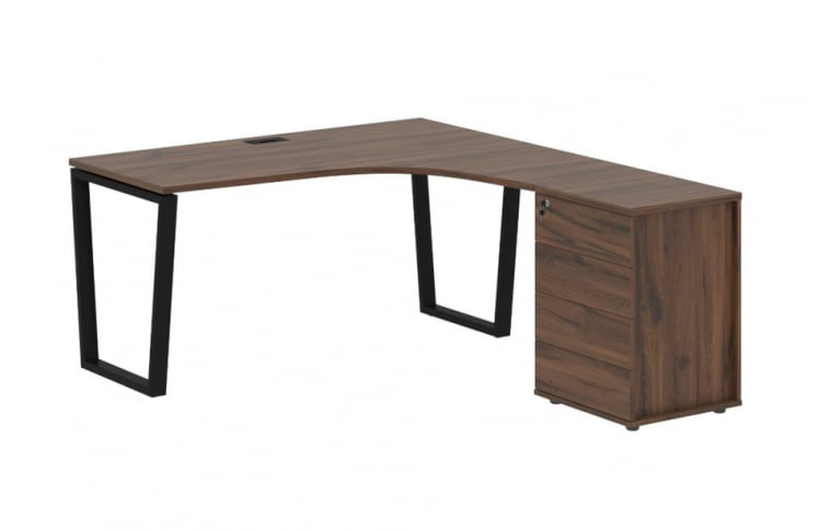 Стол эргономичный с тумбой правый ЕДИС ЕВCЕТ 1518 Р Дуб Денвер темный Черный / EDIS EVCET R_0