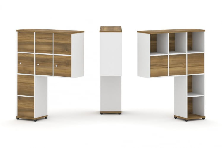 Надставка на стол высокая двухсторонняя + задняя стенка (8 шт.) + распашной фасад (3 шт.) CОНCЕПТ CН.ДНВ-010 Сандал Янтарный Белый бриллиант Белый металл / CONCEPT CN.DNV-010_0