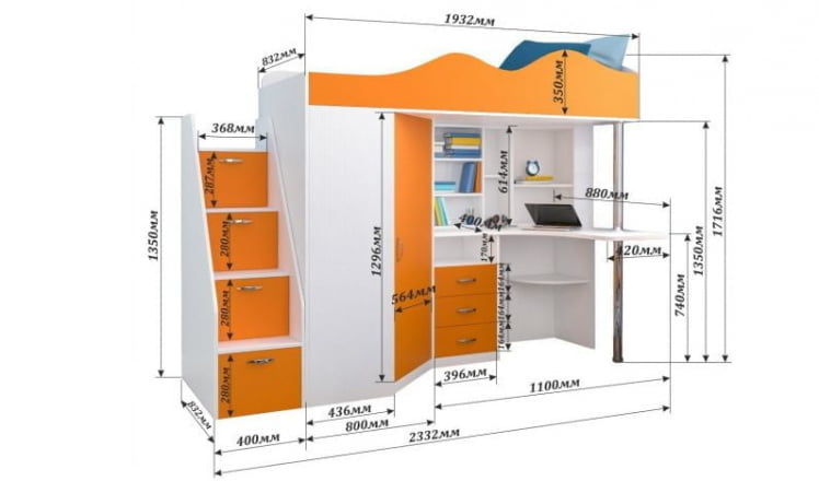 Кровать-стол Пионер 1 (Бодего/Белое дерево)_1
