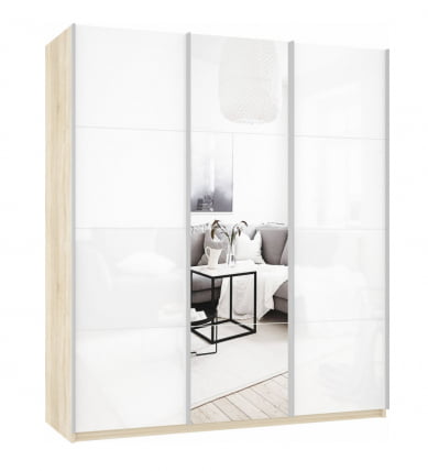 Шкаф-купе трехдверный Прайм 1800 Белое стекло/Зеркало/Белое стекло Дуб сонома_0
