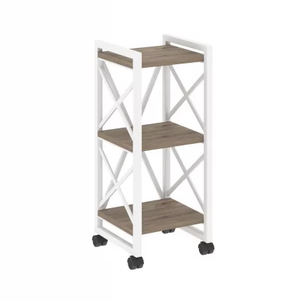 Стеллаж на колесных опорах - 3 полки ЛОФТ  ВР.Л-МСТ.К-3.4 Металл белый Тиквуд темный / LOFT VR.L-MST.K-3.4_0