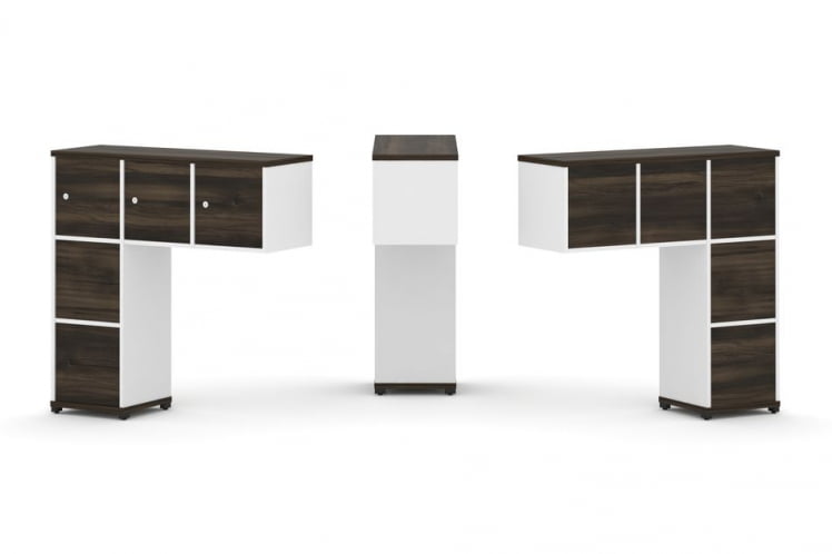 Надставка на стол низкая односторонняя + задняя стенка (5шт.) + блок с 2-мя ящиками (2шт.) + распашной фасад (3 шт.) CОНCЕПТ CН.ОНН-005 Дуб Мали Белый бриллиант Черный металл / CONCEPT CN.ONN-005_0