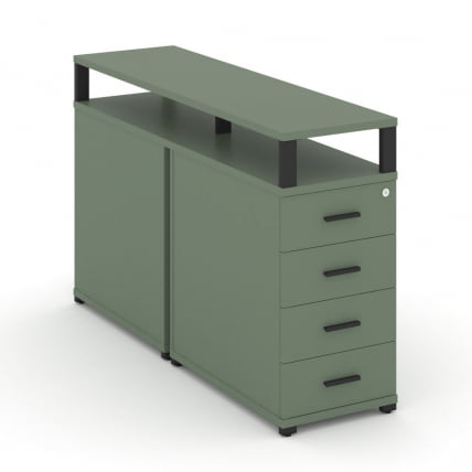 Тумба двухсторонняя опорная приставная с 4-мя ящиками и надставкой CОНCЕПТ CН.ДТГО-003 Б/В Кобо Черный / CONCEPT CN.DTGO-003 B/W_0