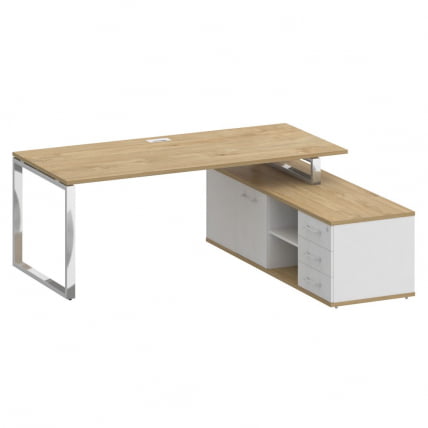 Стол руководителя с опорной греденцией, правый СХИФТ СК.СРГ-200 (Р) Тиквуд Светлый/Белый Бриллиант / SHIFT SK.SRG-200 (R)_0