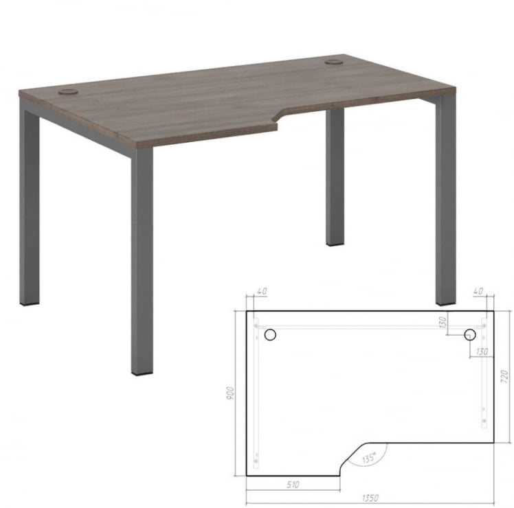 Стол эргономичный левый на металлоопорах Нев Лине НЛН36322434 Дуб шамони темный / New Line NLN36322434_1