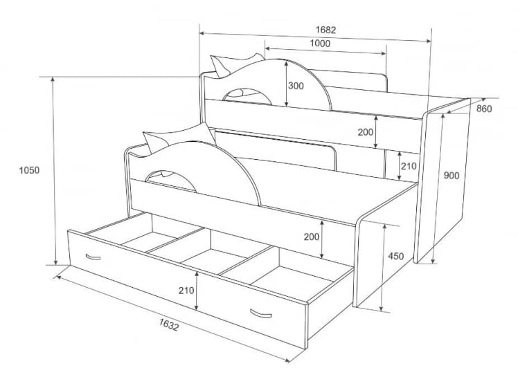 Кровать выкатная двухъярусная РАДУГА Без ящика Вишня оксфорд_1