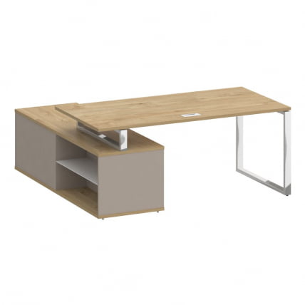 Стол руководителя с опорной греденцией, правый СХИФТ СК.СРГ-180 (Р) Тиквуд Светлый/Капучино / SHIFT SK.SRG-180 (R)_1