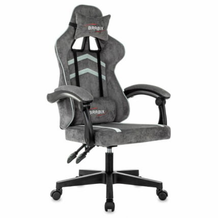 Кресло компьютерное БРАБИКС Шоотер ГМ-12, 2 подушки, ткань, серое / BRABIX Shooter GM-12,_1