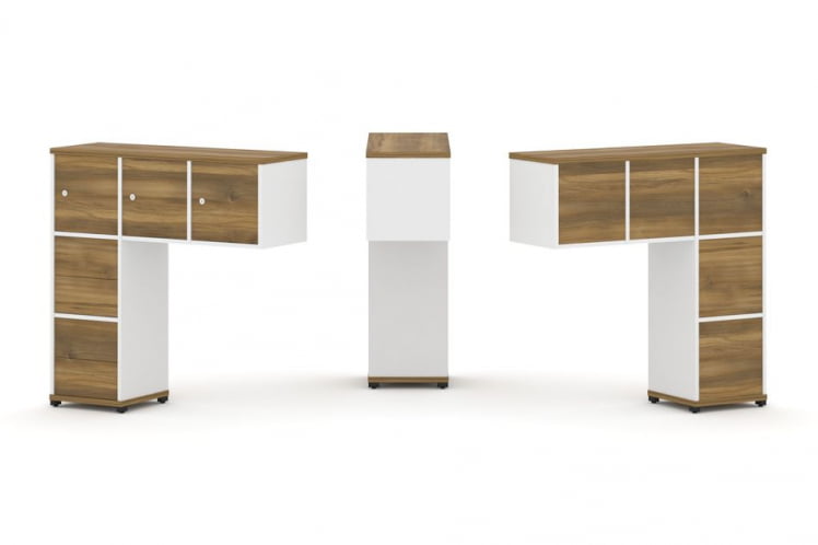 Надставка на стол низкая односторонняя + задняя стенка (5шт.) + блок с 2-мя ящиками (2шт.) + распашной фасад (3 шт.) CОНCЕПТ CН.ОНН-005 Сандал Янтарный Белый бриллиант Черный металл / CONCEPT CN.ONN-005_0