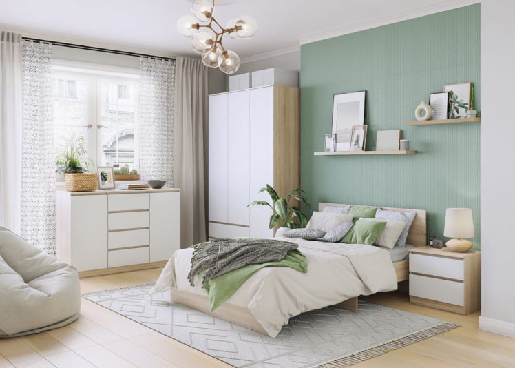 Кровать Лори 1400*2000 мм, с ортопедическим основанием и ящиками, дуб сонома светлый/белый_3