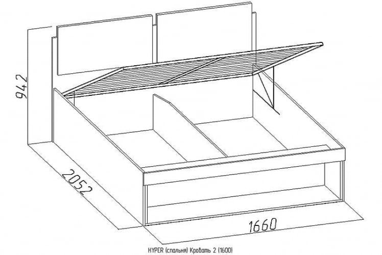 Кровать 2 (1600) ХЙПЕР Палисандр/Венге / HYPER_1