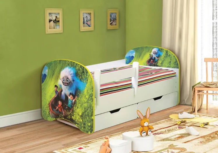 Кровать детская с фотопечатью с 2-мя ящиками 800*1900 Снежный человек_0