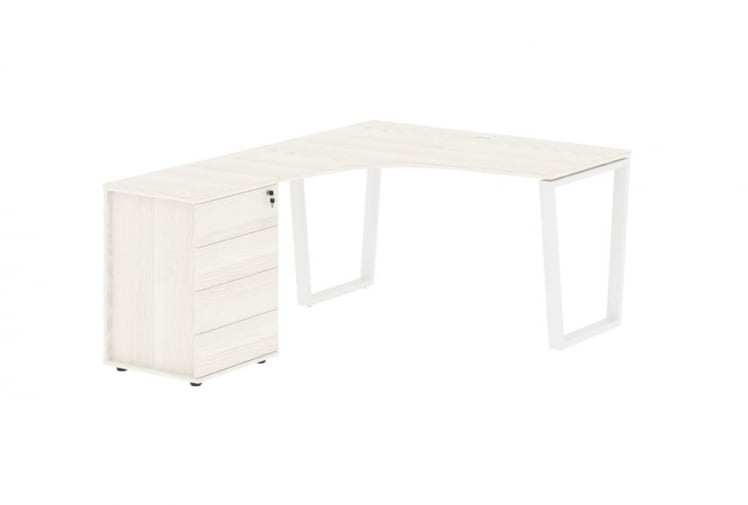 Стол эргономичный с тумбой левый ЕДИС ЕВCЕТ 1318 Л Ясень Траун Белый / EDIS EVCET L_0