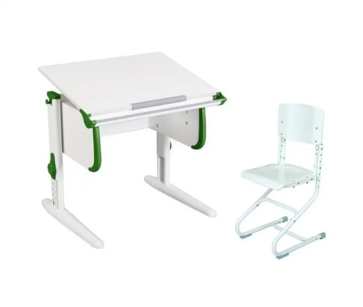 Стол универсальный трансформируемый Парта 1/75 + Стул Белый Зеленый / Parta Stul_0