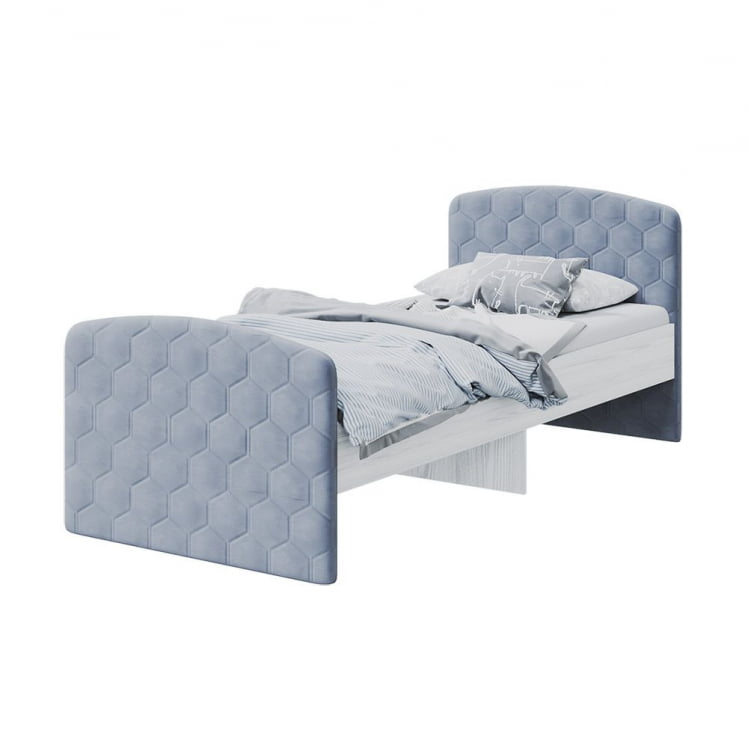 Кровать детская Стич с мягкими спинками, ясень анкор светлый/велюр НЕО 25 / NEO_0