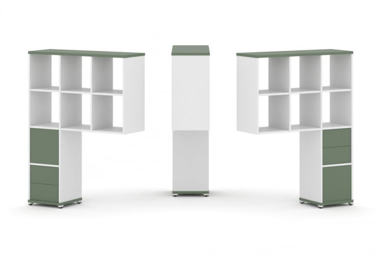 Надставка на стол высокая двухсторонняя + задняя стенка (2 шт.) + блок с 2-мя ящиками (2 шт.) CОНCЕПТ CН.ДНВ-008 Кобо Белый бриллиант Белый металл / CONCEPT CN.DNV-008_0