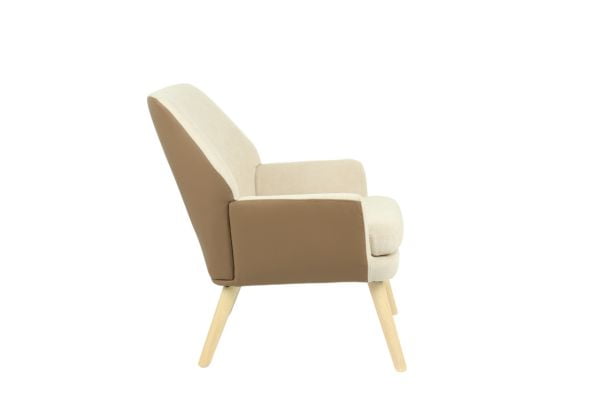 Кресло Харви бежевый с коричневой экокожей деревянные ножки_3