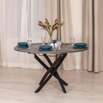 Стол МАНЗАНА ЛДСП/ХПЛ/металл, 100 х 100+30 х 75 см, Кварцит светлый/черный / MANZANA ЛДСП/HPL/металл,_11