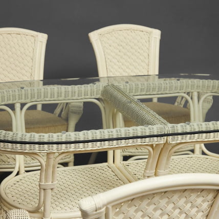 Комплект обеденный АНДРЕА ГРАНД (стол со стеклом+6 кресел+ подушки) ТCХ Вхите (белый), Ткань рубчик, цвет кремовый / ANDREA GRAND TCH White_25