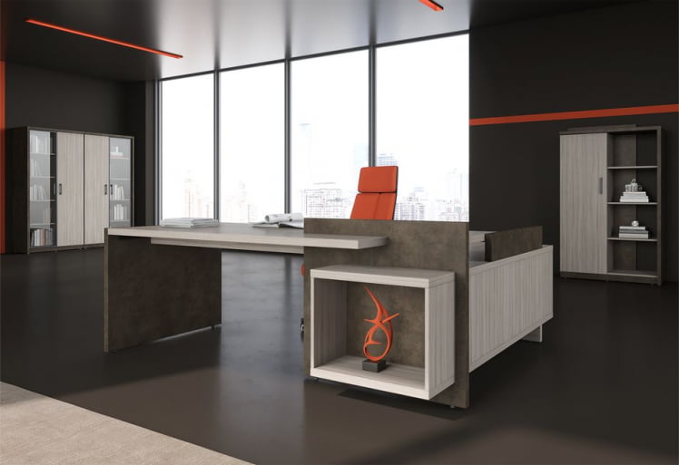 Стол руководителя правый ВООД&СТОНЕ СФ-531222 Дрифтвуд Бетон Чикаго темный / WOOD&STONE_2