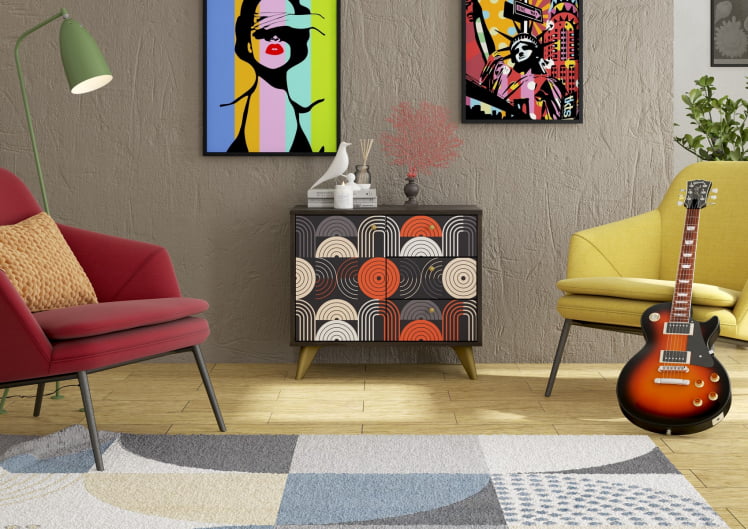 Комод Фьюжн КМ-002 АРТ Угольный камень/ТРОПИCАЛ / камень/TROPICAL_2