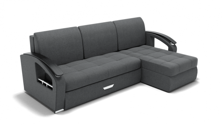 Диван Дубай-2 с оттоманкой угол левый/правый (ЗР) Цвет фасада: Светло серый; Тип: Левый/правый; Материал фасада: Металл/Велюр_0