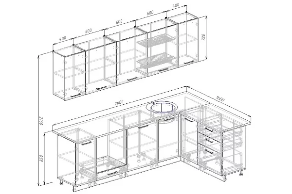 Гарнитур кухонный угловой 2600 Руанда 2600х1600_1