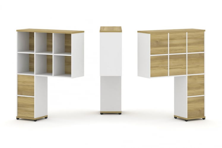 Надставка на стол высокая односторонняя + задняя стенка (8 шт.) + блок с 2-мя ящиками (2 шт.) CОНCЕПТ CН.ОНВ-005 Дуб Винченцо Белый бриллиант Черный металл / CONCEPT CN.ONV-005_0