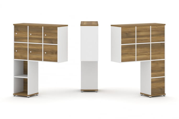 Надставка на стол высокая односторонняя + задняя стенка (8 шт.) + распашной фасад (6 шт.) CОНCЕПТ CН.ОНВ-008 Сандал Янтарный Белый бриллиант Белый металл / CONCEPT CN.ONV-008_0