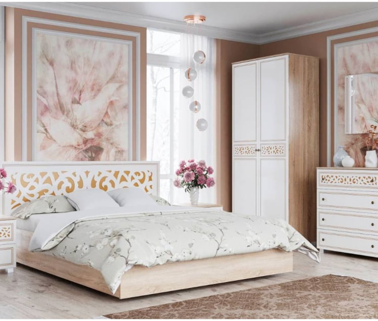 Кровать 1,6 м без ортопеда Мадлен 08 Дуб сонома светлый Ясень белый Золото_2