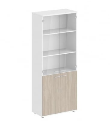 Шкаф высокий четырехдверный со стеклом Сигма СГ.811.ВХ.ОД.ГЛ Белый Дуб темный / Sigma SG.811.WH.OD.GL_0