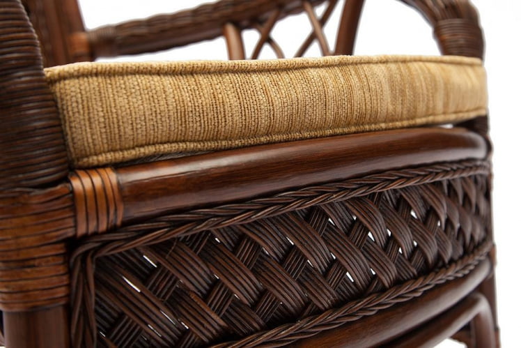 Комплект обеденный АНДРЕА ( стол со стеклом + 4 кресла + подушки) Пекан Вашед (античн. орех), Ткань рубчик, цвет кремовый / ANDREA Pecan Washed_4