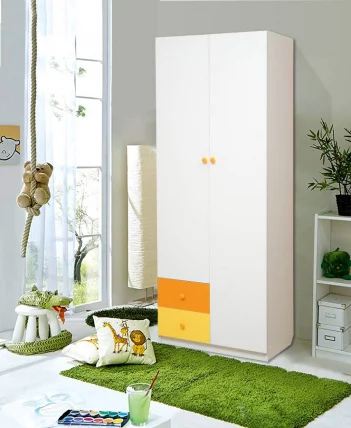 Шкаф 2-х дверный комбинированный с ящиками Радуга Белый/Ярко-розовый/Синий_0