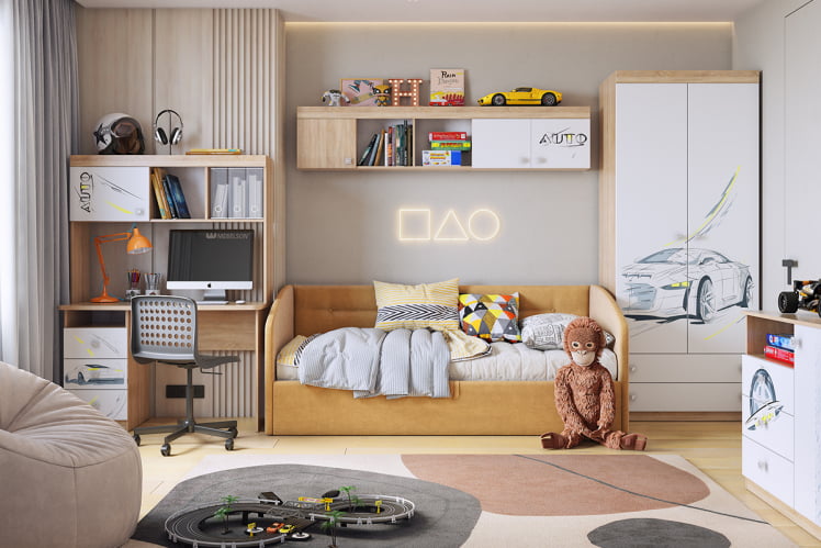 Кровать  0.9 Альба (Софа) КМ.С-16 медовый (велюр) / КМ.S-16_2