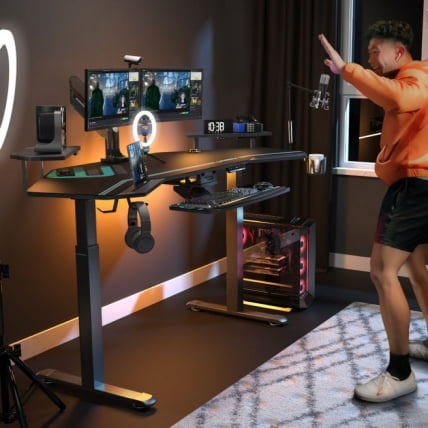 Стол для компьютера (для геймеров) с подставкой под клавиатуру и электрической регулировкой по высоте Еурека ЕРК-ЕС71-Б-ЕУ / Eureka ERK-ES71-B-EU_11