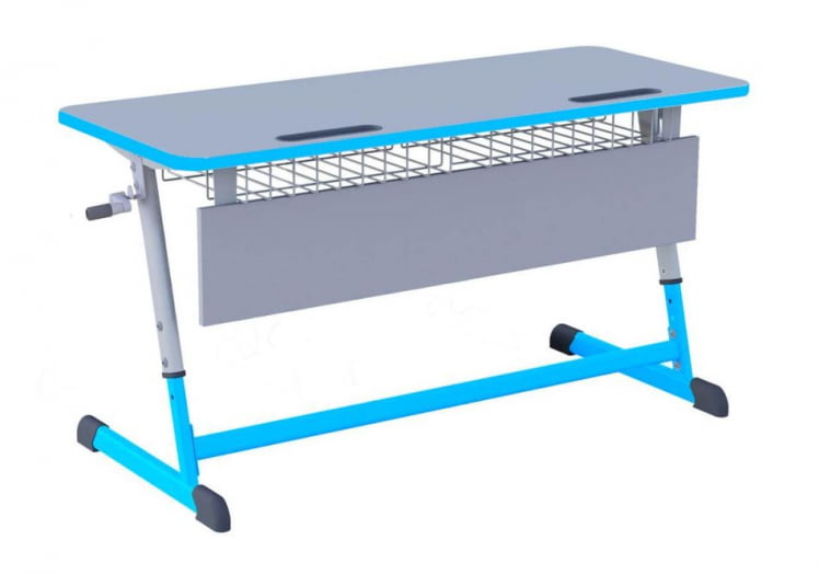Парта двухместная НОМАД В с ручной регулировкой высоты  с антивандальной  полиуретановой кромкой (рост 4-6) Синий/Серый / NOMAD V_0