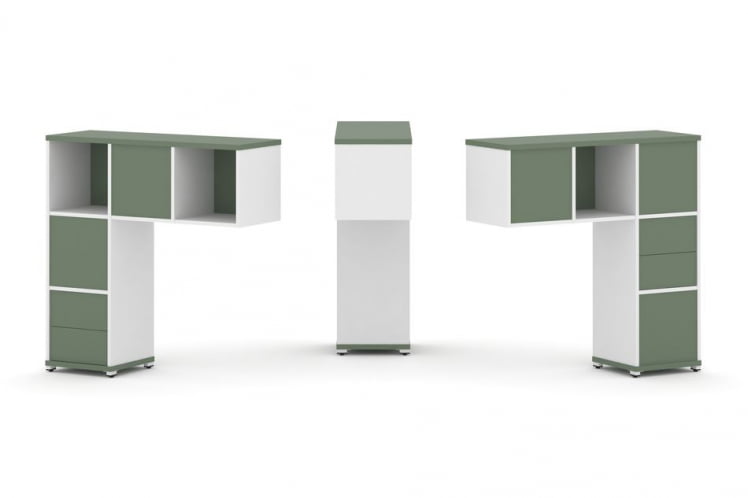 Надставка на стол низкая двухсторонняя + задняя стенка (5 шт.) + блок с 2-мя ящиками (2 шт.) CОНCЕПТ CН.ДНН-003 Кобо Белый бриллиант Белый металл / CONCEPT CN.DNN-003_0