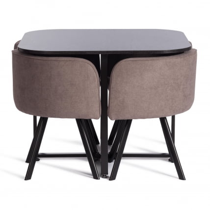 Комплект (стол, 4 стула) КУАДРОН (мод. ПТ14) Стол: МДФ/металл, стул: металл/шенилл, 100х100х73 см, 69х56х71 см, Моча (мокко) ЛЙ1701-27/черный / QUADRON (mod. PT14) Mocha LY1701-27/черный_0