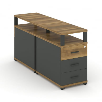 Тумба двухсторонняя опорная приставная с 3-мя ящиками и надставкой CОНCЕПТ CН.ДТГП-001 Б/В Сандал Янтарный Антрацит / CONCEPT CN.DTGP-001 B/W_0