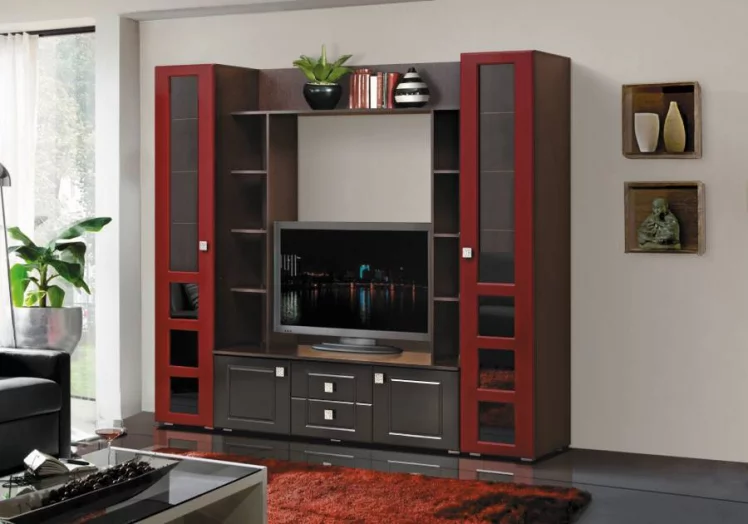 Набор мебели для гостиной Грация 7 МДФ глянец Венге/Бордо/Черный_0