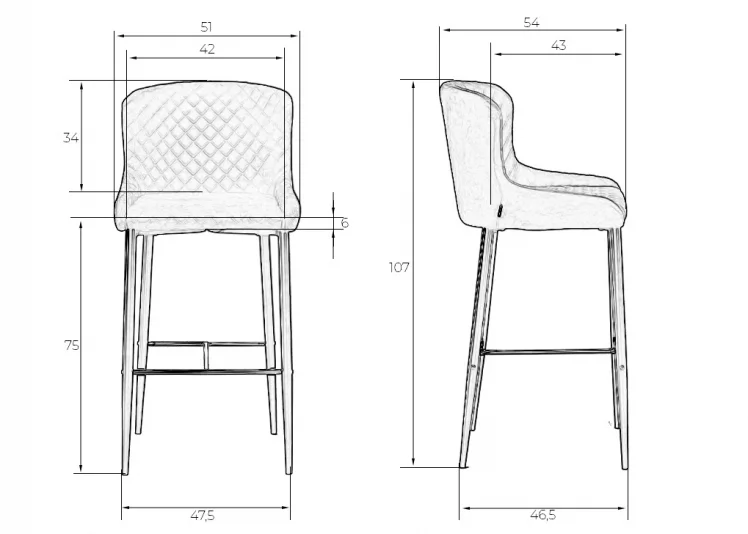 Стул барный ДОБРИН CХРИСТИАН 75 Черный велюр В108-77 / DOBRIN CHRISTIAN V108-77_13
