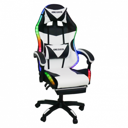 Кресло 908 КИНГКУЕЕН цвет черный/белый с массажем и подсветкой 908-блаcк-вхите-масс / KINGQUEEN 908-black-white-mass_0