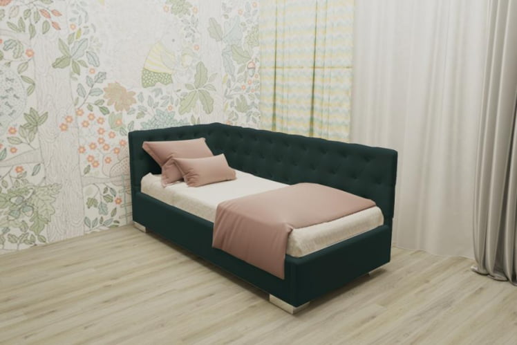 ДЕТСКАЯ МЯГКАЯ ИНТЕРЬЕРНАЯ КРОВАТЬ ВЕРСАЛЬ БЕЗ ОСНОВАНИЯ (БЕРХОУСЕ) Цвет фасада: Зеленый; Материал фасада: Металл/Велюр; Спальное место: 800х1900 / (BERHOUSE)_0