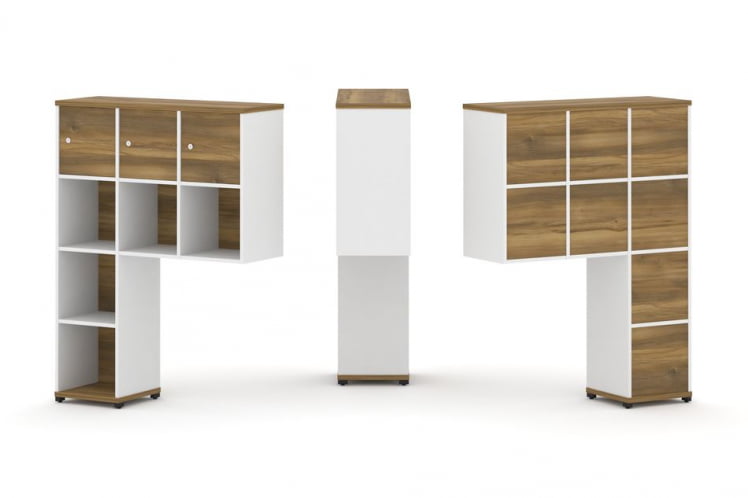 Надставка на стол высокая односторонняя + задняя стенка (8 шт.) + распашной фасад (3 шт.) CОНCЕПТ CН.ОНВ-003 Сандал Янтарный Белый бриллиант Черный металл / CONCEPT CN.ONV-003_0