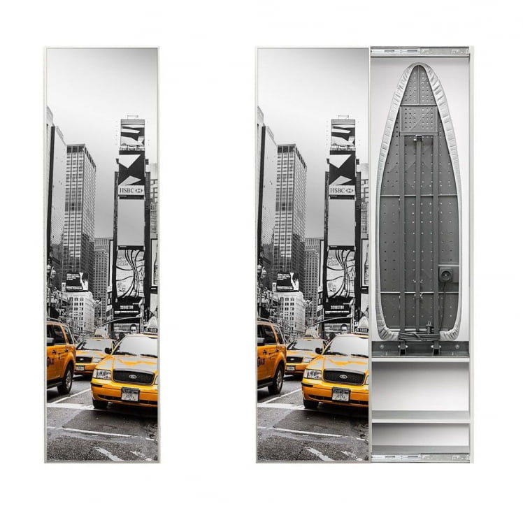 Шкаф со встроенной гладильной доской Ирон Бокс Принт (левый, купе) Беленый дуб / Iron Box Print_0